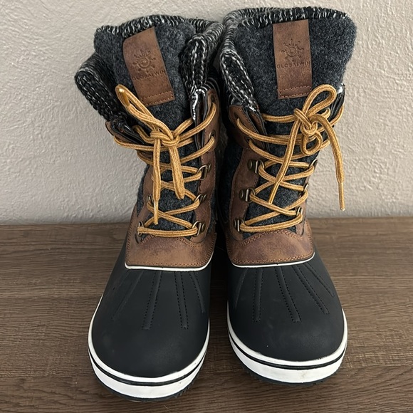 GLOBALWIN Women's Waterproof Winter Boots Snow Boots, Size 8.5, Brown/Black - Picture 2 of 7